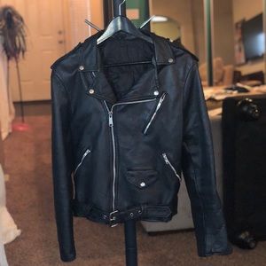 Black leather jacket with leather detailing